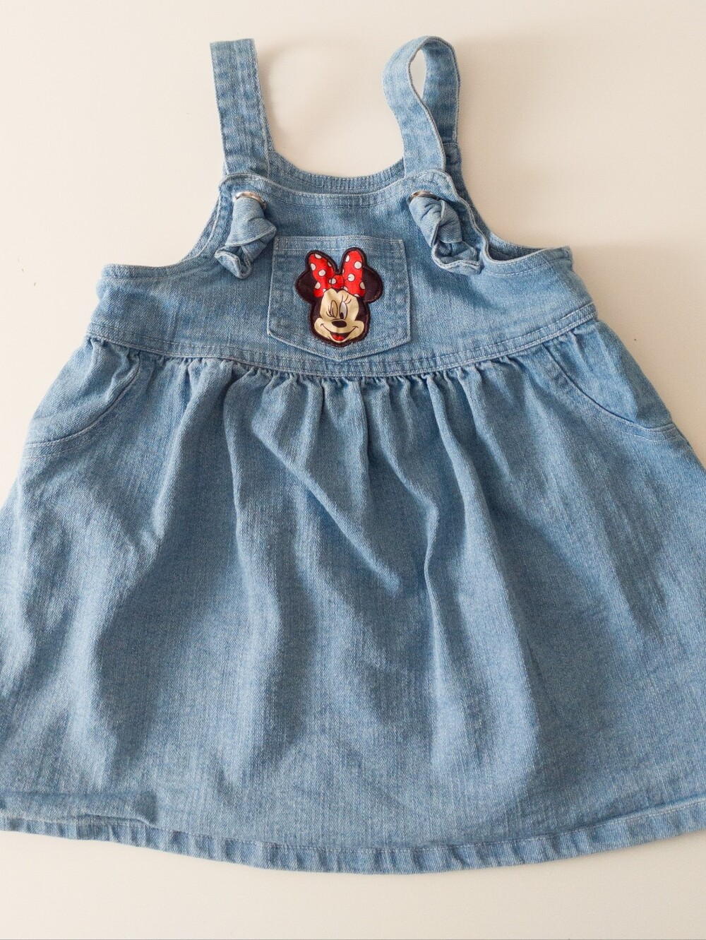 Disney Junior Minnie Mouse Denim Overall Dress 2T Embroidered